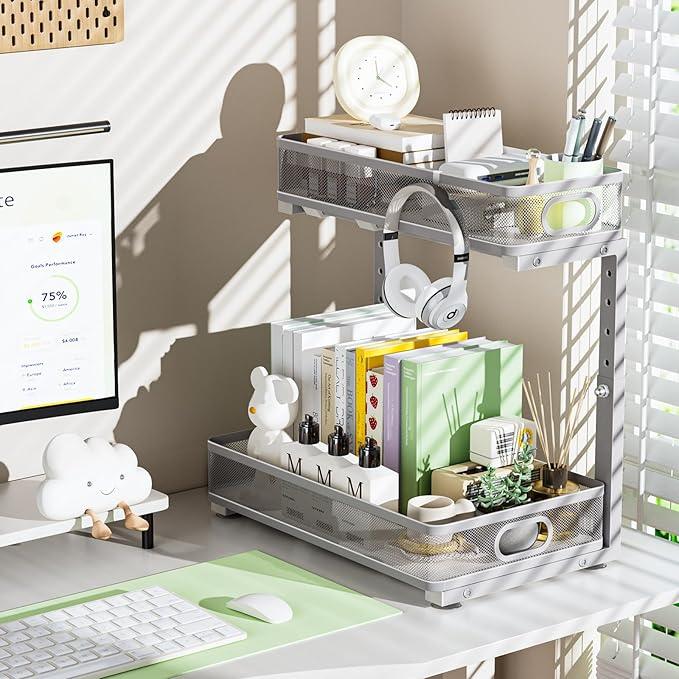 Under Sink Organizer, High Adjustable 2 Tier Under Sink Organizers and Storage, Slide Out Metal Cabinet Organizers, Pull Out Sink Storage Drawer Shelf for Kitchen Bathroom Cabinet, Grey, 1 Pack - ModernBath