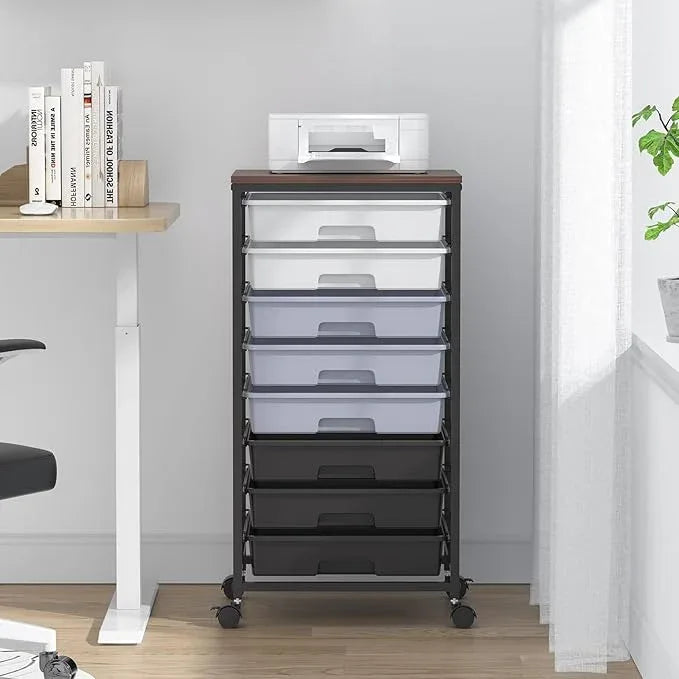Rolling Cart with Drawers,Utility Cart With 8 Drawers and Wooden Tabletop for Living Room,Classroom,Bedroom,Bathroom,Dorm,Office,Dark Grey - ModernBath