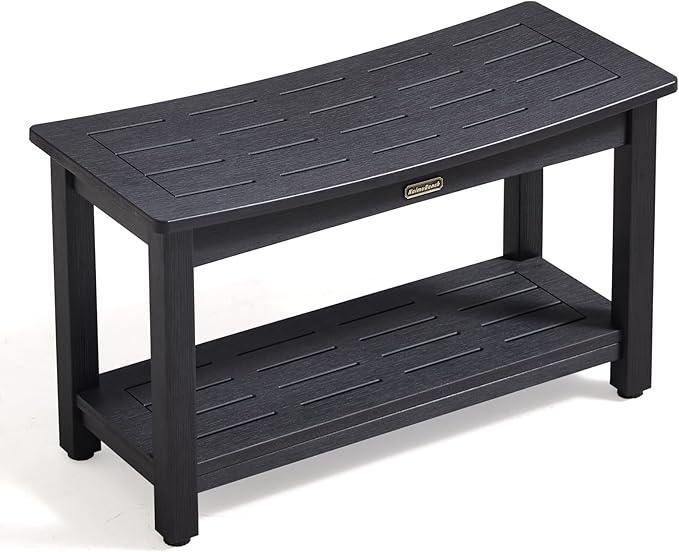 30'' Waterproof Shower Stool, Poly Lumber Shower Bench Seat for Shaving Legs, HDPS Plastic Bath Chair Seat, Non-Slip & No Maintenance, Black, Weight Capacity 700LBS (30 x 13 Inches) - ModernBath