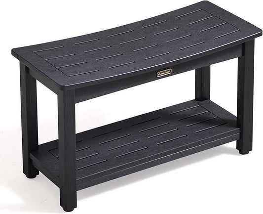 30'' Waterproof Shower Stool, Poly Lumber Shower Bench Seat for Shaving Legs, HDPS Plastic Bath Chair Seat, Non-Slip & No Maintenance, Black, Weight Capacity 700LBS (30 x 13 Inches) - ModernBath