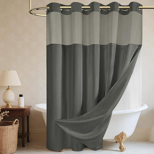 WONICY Extra Long No Hook Shower Curtain with Snap in Liner, Polyester Textured Shower Curtain with Liner Set, Waterproof Washable Hotel Style Shower Curtains for Bathroom, 71Wx86H, Charcoal Grey - ModernBath