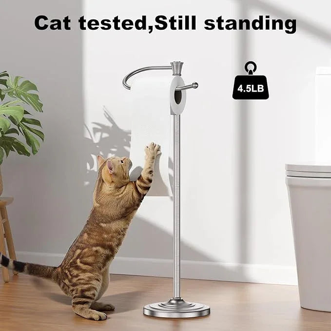 Toilet Paper Holder Free Standing, 25” H Stainless Steel Nickel Toilet Paper Stand, Weighted Base Floor Tissue Roll Holder for Bathroom,Toilet Roll Stand - ModernBath