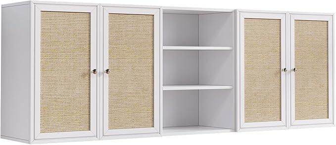 Kitchen Wall Cabinets,Rattan Wall Mounted Laundry Cabinets with Adjustable Shelf, Floating Hanging Storage Cabinet for Laundry Room, Bathroom, Kitchen,63" W x 11.8" D x 21.6" H - ModernBath