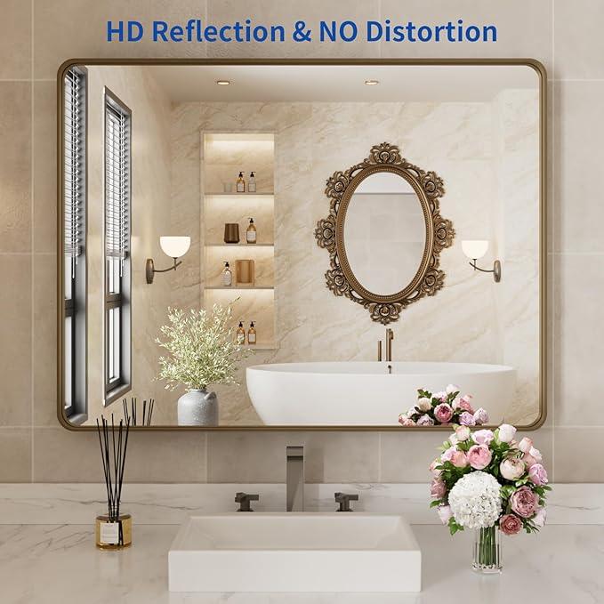 WEER Bronze Bathroom Wall Mirror, 40x30 Inch Oil Rubbed Bronze Vanity Mirror, Farmhouse Bronze Mirror with Aluminum Alloy Brushed Metal Frame, Tempered Glass, Anti-Rust (Horizontal/Vertical) - ModernBath