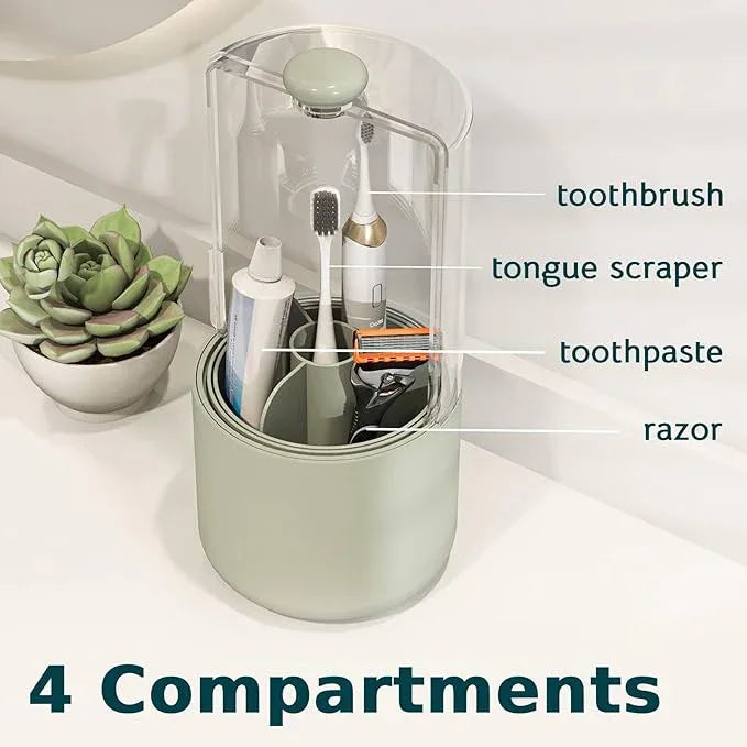 YOOLENS Toothbrush Holder with Cover 360 Rotating 4 Compartments Bathroom Toothpaste Electric Toothbrush Organizer, Light Green - ModernBath