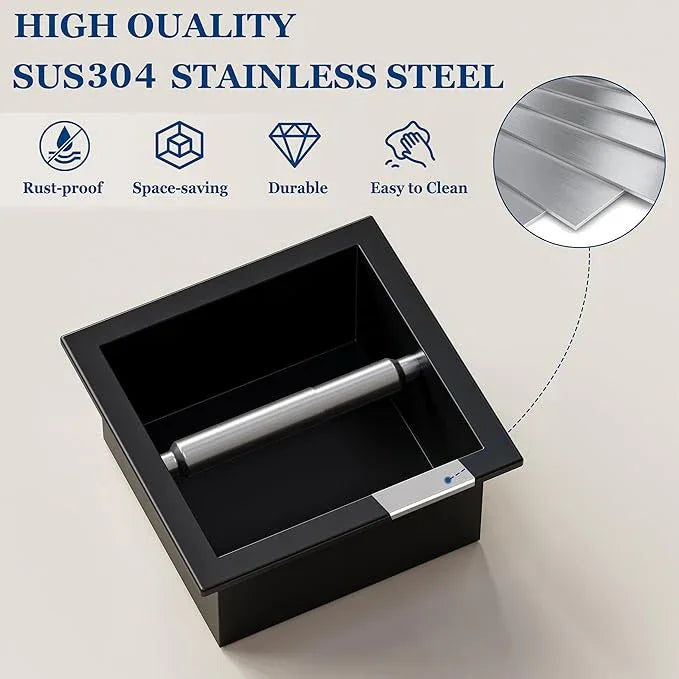 Toilet Paper Holder, SUS 304 Stainless Steel Recessed Toilet Paper Holder Built-in, in Wall Toilet Paper Wall Holder for Bathroom, Matte Black - ModernBath