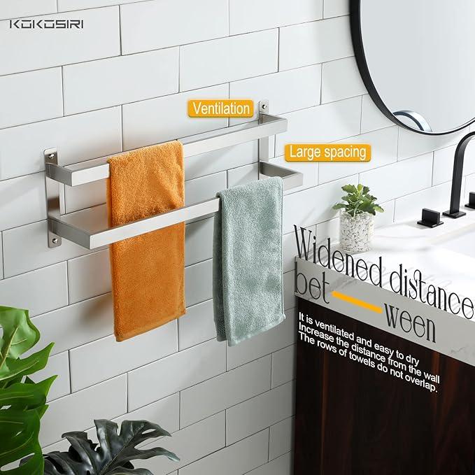 KOKOSIRI Bath Towel Bars Bathroom 2-Tiers Ladder Towel Rails 24-Inch Towel Holders Wall Mounted Towels Shelves Rack Brushed Stainless Steel, B5008BR-L24 - ModernBath