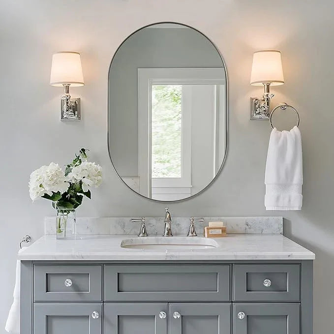 ANDY STAR Brushed Nickel Oval Bathroom Mirror, 24x36 Nickel Pill-Shaped Mirror, Oval Mirrors Wall-Mounted Mirror Vertical/Horizontal - ModernBath