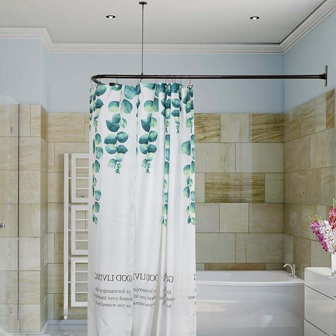 Artiwell L Shaped Shower Curtain Rod, Bathroom Bathtub Corner Adjustable Shower Curtain Rod with Ceiling Support (OIL RUBBED BRONZE) - ModernBath