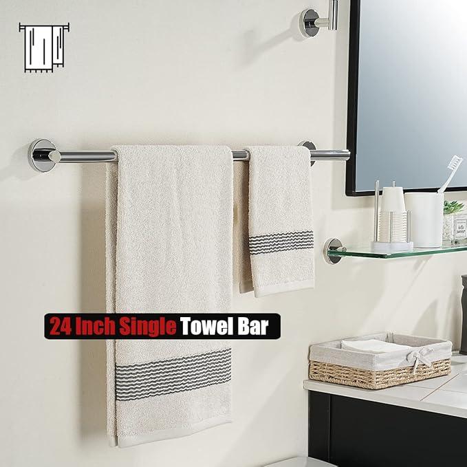 JQK Chrome Towel Bar, 27 Inch 304 Stainless Steel Thicken 0.8mm Towel Rack Bathroom, Towel Holder Polished Finished Wall Mount, Useable Length 24 Inch, TB110L24-CH - ModernBath