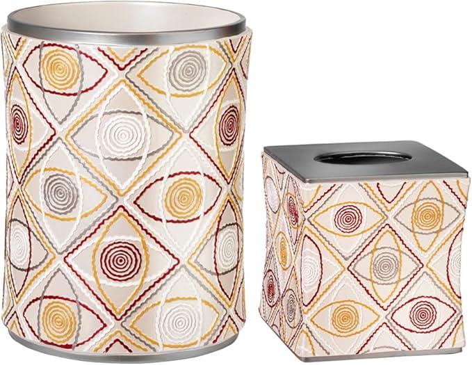 Zahari Home 2pc Sedona Modern Bath Accessories Set Waste Basket & Tissue Box Modern Classic Contemporary Decorative Beautiful Designs Bathroom Decor Set for Home Luxury Bath Set - ModernBath