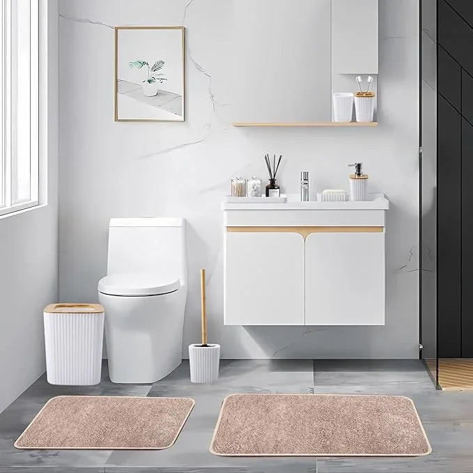 XLHOMO 24Pcs White and Gold Bathroom Set with Shower Curtain and Rug, White Bathroom Sets Complete with Trash Can,Soap Dispenser,Soap Dish,Toilet Brush,Toothbrush Holder and Cup,Tray,Q-Tip Holders - ModernBath