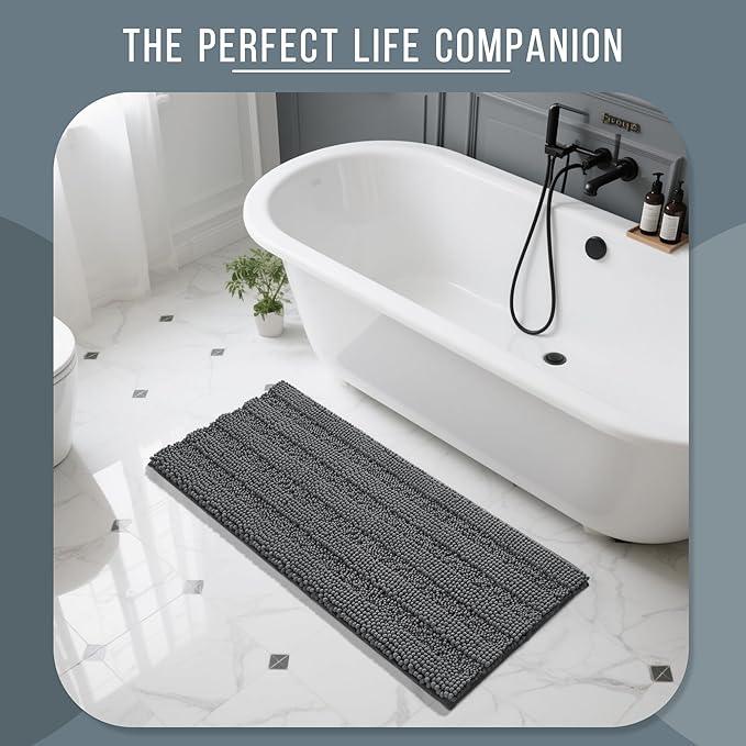 Yimobra Bathroom Rug Mat 47 x 24, Non Slip and Super Absorbent Bath Mat,Machine Washable Quick Dry,Ultra Plush Chenille Shower Rugs for Bathroom Floor Sink Tub and Shower Outside,Dark Gray - ModernBath
