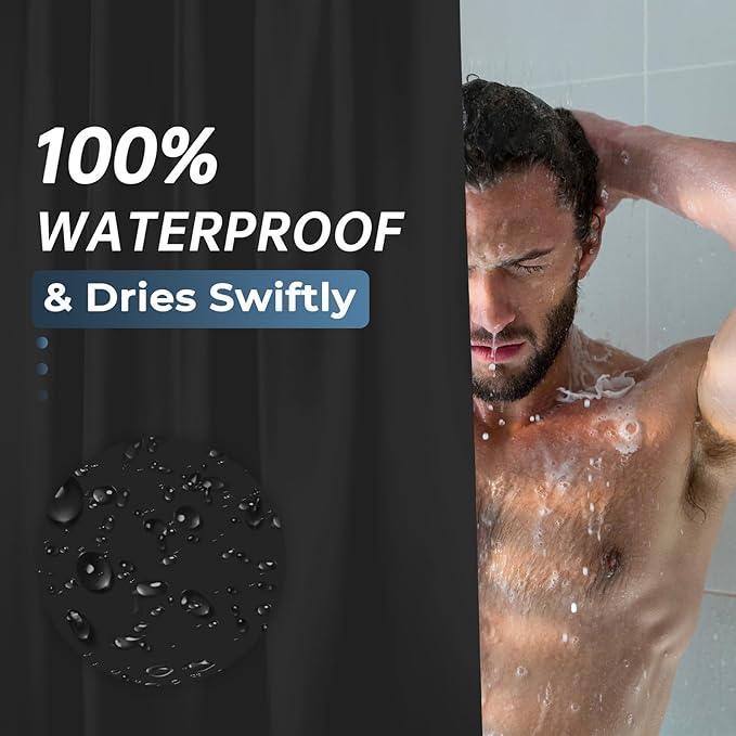 AmazerBath Plastic Shower Curtain Liner, 72 x Inches EVA 8G Heavy Duty Black Waterproof Weighted Thick Bathroom with 3 Clear Weights and 12 Rustproof Grommet Holes - ModernBath