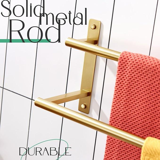 KOKOSIRI 16 Inch Bathroom Towel Racks Double Towel Bar Bath Towel Holder Towel Hanger Towel Shelf Wall Mount Stainless Steel Brushed Gold B5010BG-L16 - ModernBath