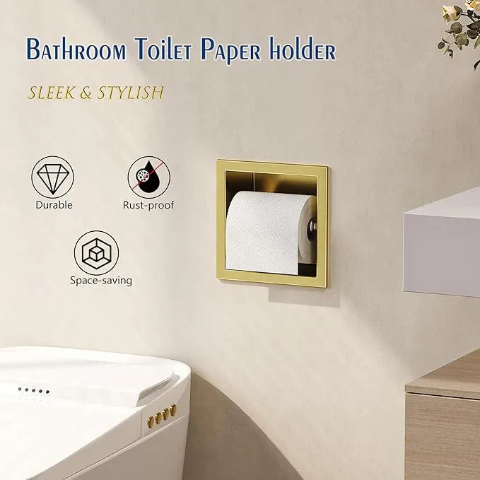 Neodrain Gold Recessed Toilet Paper Holder, 304 Stainless Steel Built-in Tissue Paper Roll Holder, Roll Paper Holder for Bathroom Wall - ModernBath