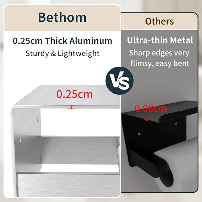 Toilet Paper Holder with Shelf, Toilet Paper Holder Wall Mount Adhesive for Bathroom Washroom RV with Spring Rod, Brushed Nickel - ModernBath