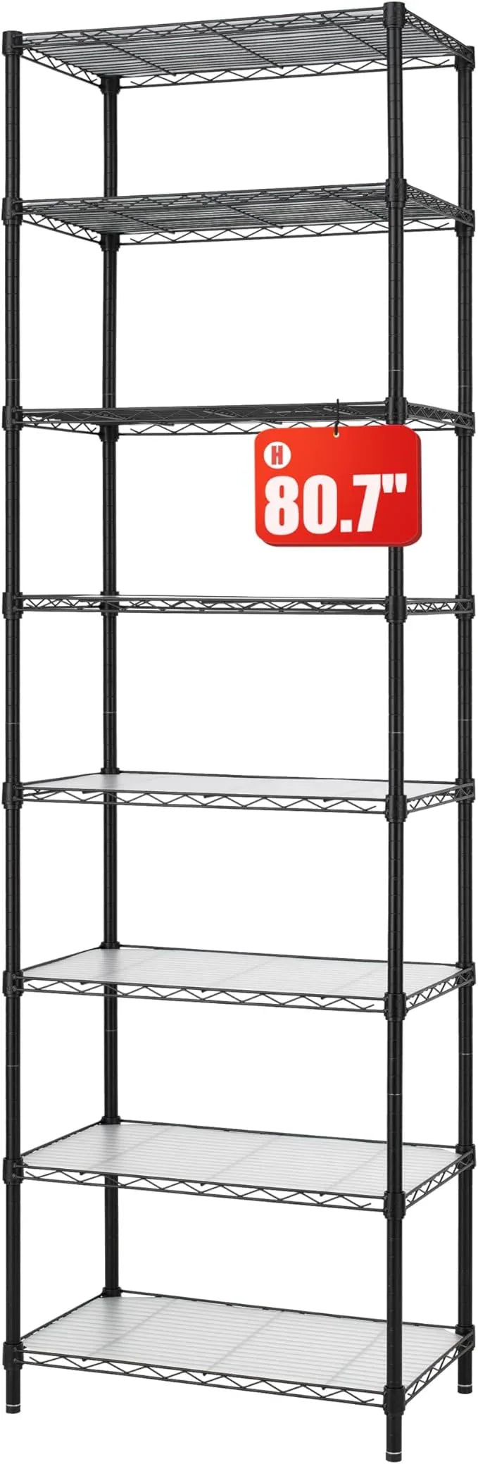Finnhomy 8-Tier Wire Shelving Unit Adjustable Steel Wire Rack Shelving, 80.7 Inches Height 8 Shelves Metal Storage Rack, Pantry Shelves for Storage with PE mat, NSF Certified, Black - ModernBath