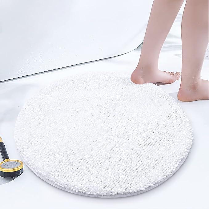 Smiry Luxury Chenille Round 24x24, Extra Soft and Absorbent Shaggy Bathroom Mat Rugs, Machine Washable, Non-Slip Plush Carpet for Tub, Shower, and Bath Room, White - ModernBath