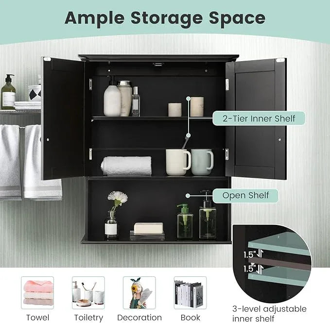 Giantex Medicine Cabinets, Wall Mounted Bathroom Cabinet with Adjustable Shelf, 2-Door, Bathroom Storage Cabinet Over The Toilet, Living Room, Kitchen, Laundry Room, Cupboard - ModernBath