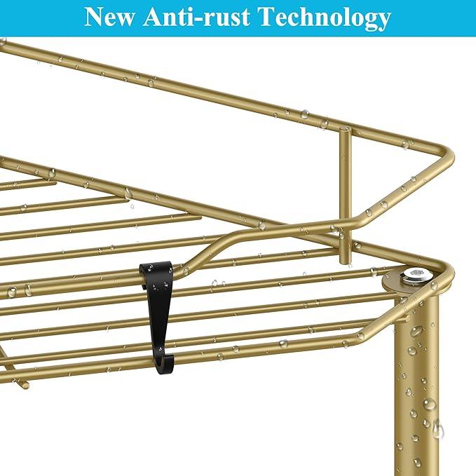 5 Tier Floor Standing Corner Shower Caddy Organizer Shelf with Hooks, Bathroom Shelves Stand Rack, Gold - ModernBath