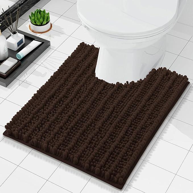 Arotive Luxury Chenille Toilet Rugs U-Shaped, Extra Soft Thick Absorbent Bathroom Mat, Non-Slip Shaggy Plush Contour Rugs, Machine Wash Dry Bath Mat for Toilet Base, 24x20, Brown - ModernBath