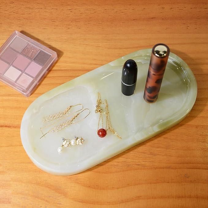 SWRONP Marble Tray for Kitchen Counter,Stone Tray for Bathroom Countertop,Dresser Small Vanity Decor,Storage Trays for Perfumes,Candles,Jewelry (Greener) - ModernBath