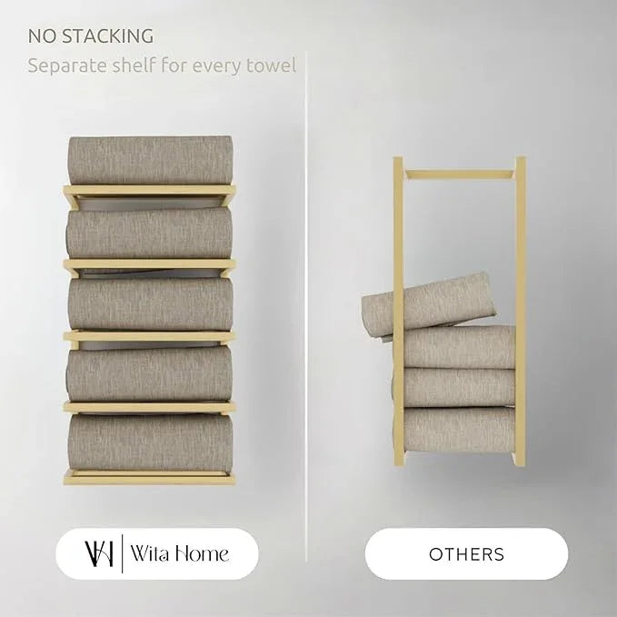 Modern Tiered Towel Rack - Wall-Mounted Metal Towel Shelf for Bathroom, Space-Saving Storage for Towels, Organizers, and Home Decor (Gold, 5-Tier) - ModernBath