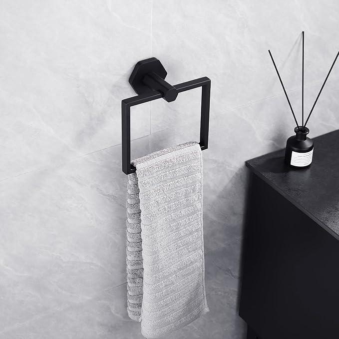 GERZWY Bathroom 2-Piece Accessory Set SUS 304 Stainless Steel Toilet Paper Holder Towel Ring Wall Mount, Matte Black - ModernBath