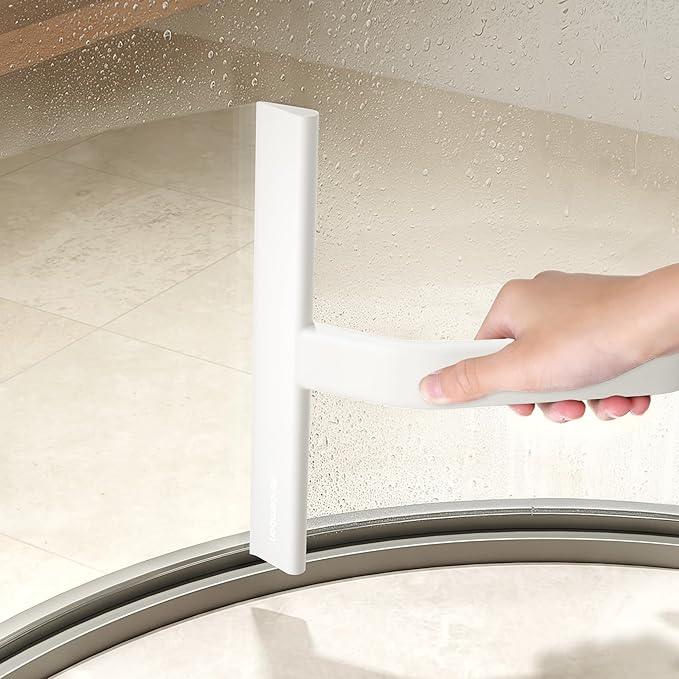 dancemoon JustHang Shower Squeegee for Glass Doors, All-One-Piece Silicone with Built-in Hook Design for Easy Hanging and Cleaning, 10 Inch White - ModernBath