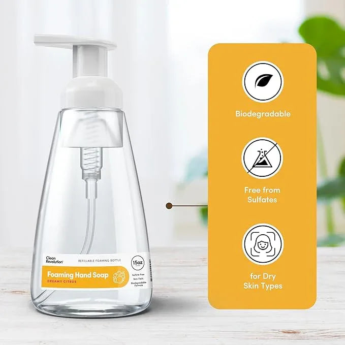 Clean Revolution Ready to Use Foaming Hand Soap | Three Pack | Jumbo 15oz Bottles | Gentle, Moisturizing & Eco-Friendly | Real Essential Oils | Dreamy Citrus, 15 Fl Oz (Pack of 3) - ModernBath