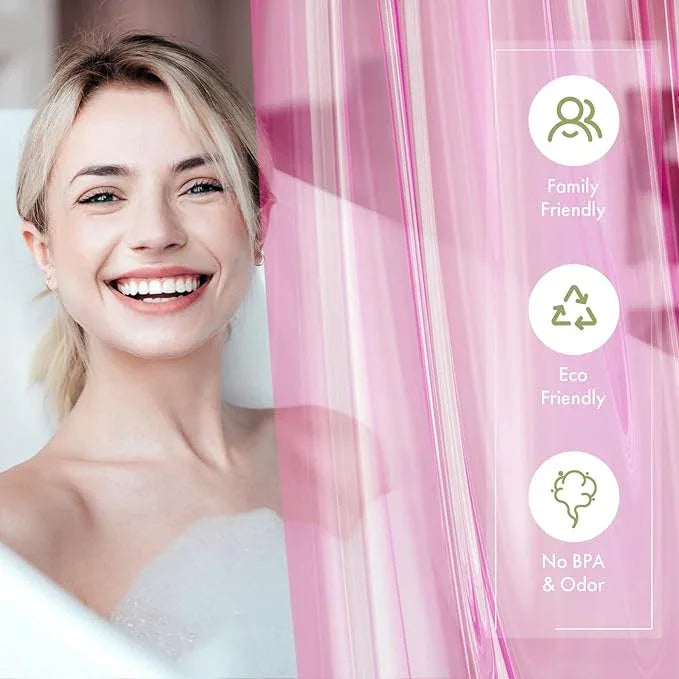 AmazerBath Shower Curtain Liner, 72x72 Transparent Hot Pink Shower Liner, Lightweight Plastic Shower Curtain Liners, Cute Waterproof Shower Liner for Bathroom with 3 Magnets & 12 Grommet Holes - ModernBath