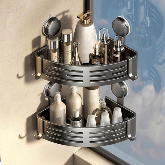 VOLPONE Corner Shower Caddy Suction Cup Shower Shelf Corner No Drilling Bathroom Shower Organizer Storage Rack Adhesive Without Towel Bar (2Pack, Gray) - ModernBath