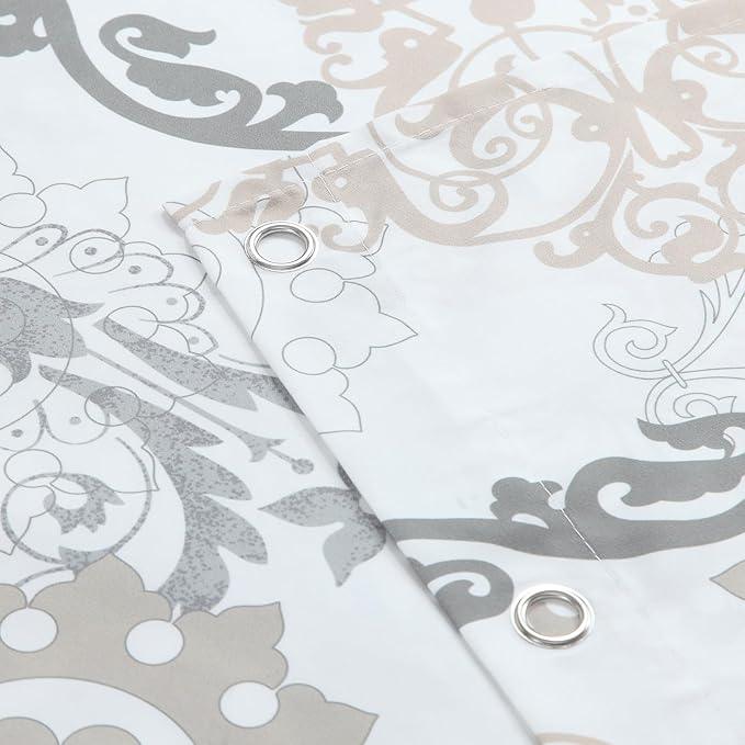 BESTRIPES Fabric Shower Curtain, White and Beige Boho Damask Print Shower Curtains for Bathroom, 72" W x 72" H - ModernBath