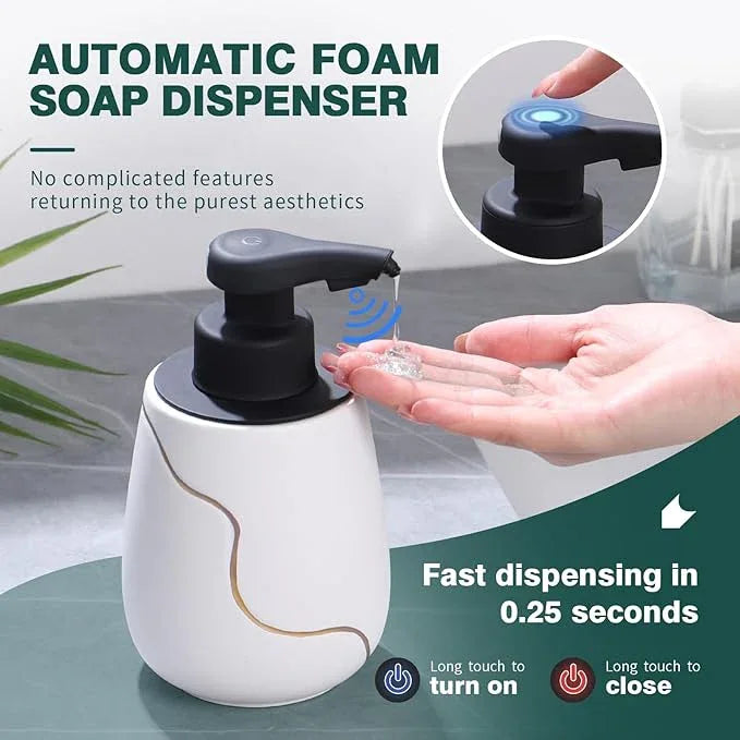 BosilunLife Automatic Soap Dispenser Bathroom - Liquid Hand Free Dispenser Smart Electric Lotion Soap Dispenser Touchless with Waterproof Pump Rechargeable Dish Soap Dispenser Ceramic White, 17oz - ModernBath