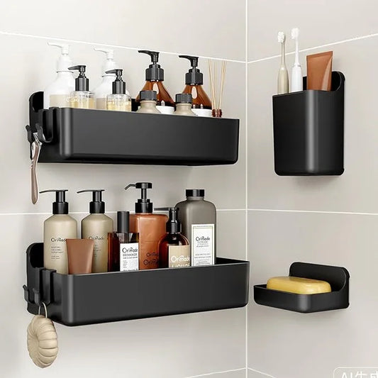 Orimade Shower Caddy 4-Pack, No-Drill Adhesive Shelves for Bathroom, Rustproof ABS Storage Organizer Set, Black - ModernBath