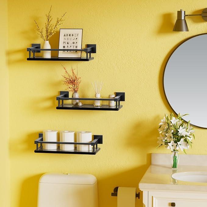Alise Glass Shelves for Bathroom Wall, Tempered Glass Bathroom Shelf Wall Mounted, Modern Space Saving Floating Shelves 12 inch, Matte Black - ModernBath