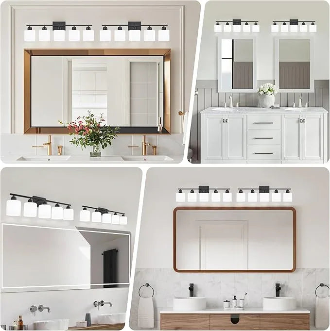 5-Light Black Bathroom Vanity Light, Black Vanity Light with Milky White Frosted Glass Shades, Modern Vanity Light Fixture for Bathroom Mirror, Bedroom, Living Room, Hallway, Vanity Table, E26 Base - ModernBath