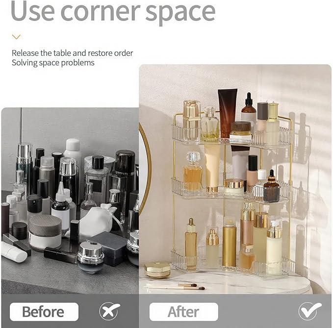 INVSSENE Corner Bathroom Countertop Organizer, Vanity Trays for Counter, Makeup Organizers, Perfume Tray, Kitchen Spice Rack, (Clear, 3 Tiers) - ModernBath