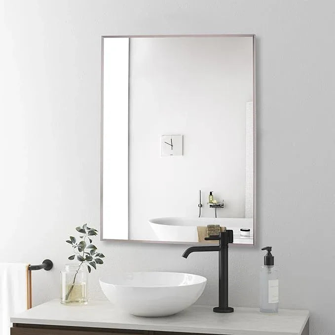 Bonverre 24x36 Inch Pewter Bathroom Mirror for Wall, Aluminum Frame Rectangle Rectangular Vanity Mirror, Modern Large for Bedroom, Living Room, Horizontal or Vertical - ModernBath
