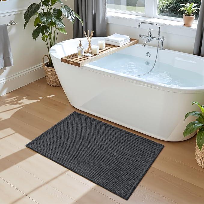 DEXI Bathroom Rugs 20x32, Non Slip Washable Bath Mat, Absorbent Chenille Bathmat, Ultra Soft Thick Carpet for Tub Shower Floor, Dark Grey - ModernBath