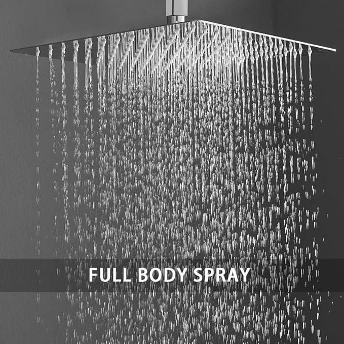 Heable ‎Polished Chrome Shower System Bathroom 12 Inch Rain Shower Head Ceiling Mount with Handheld Luxury High Pressure Shower Combo Set Shower Faucet Rough-in Valve Body and Trim Kit - ModernBath