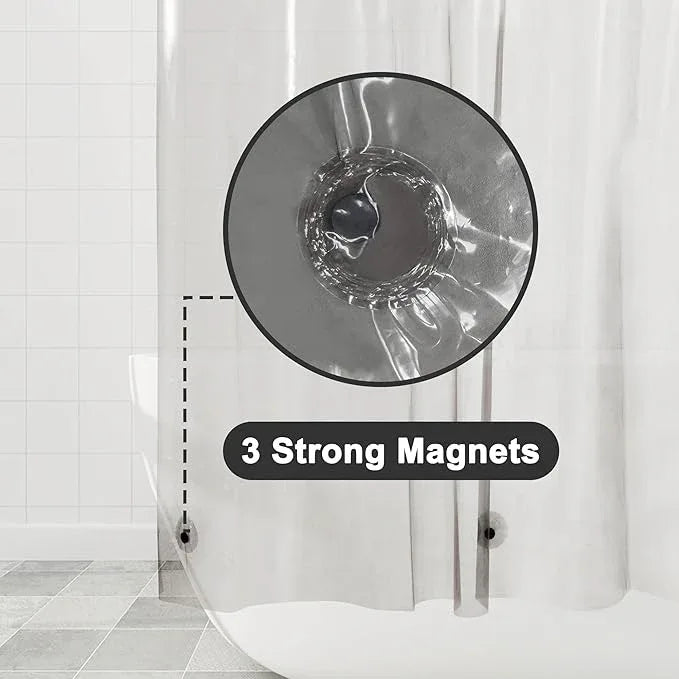 Barossa Design Clear Black Stall Shower Curtain Liner with 3 Magnets - 36" x 72" Waterproof PEVA Plastic Shower Liner for Small Bathroom, Lightweight Bath Curtain, Metal Grommets - Clear Black - ModernBath