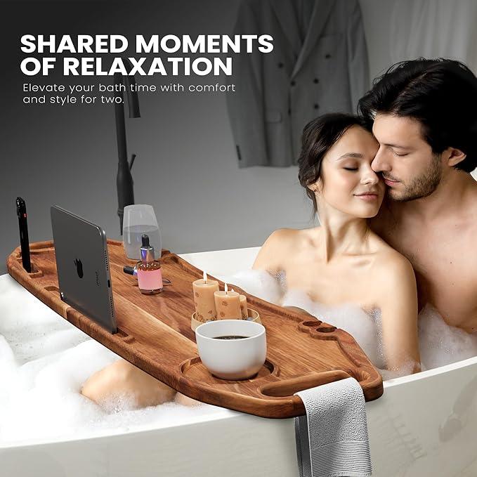 Lush & Style Premium Large Bathtub Tray Large & Thick 35x10 Inch, Acacia Wood Luxury, Waterproof, Non-Toxic, Adjustable Legs, No Tools Required,Caddy Tray, Luxury Bath Accessories,New Home Essenials - ModernBath