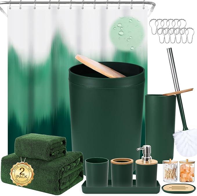 iMucci Bathroom Accessories Bathroom Sets with Shower Curtain, Bath Towel Set, Trash Can, Toilet Brush, Soap Dispenser, Bathroom Accessories Set Complete - ModernBath
