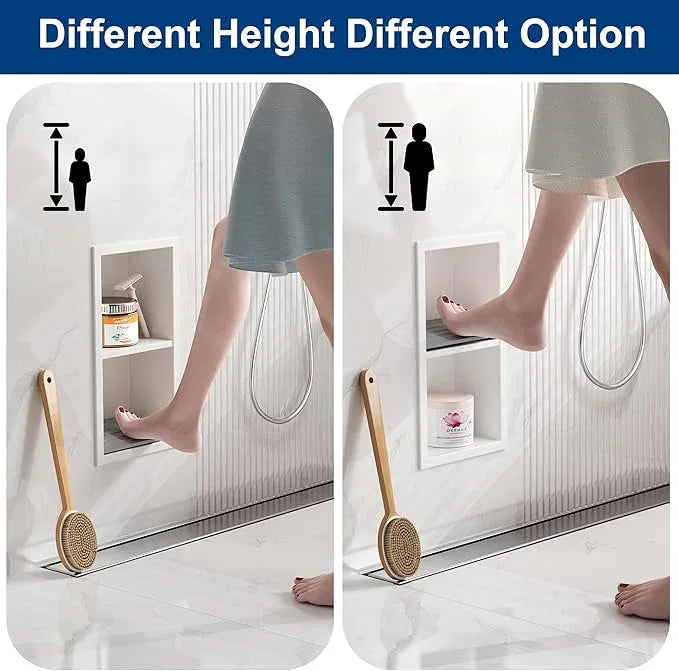 Qeke Shower Foot Rest for Shaving Legs, 304 Stainless Steel Footrest Niche with Shaving Holder, Recessed Shower Niche for Shaving Legs, Matte White, 5.9" X 12.3" - ModernBath