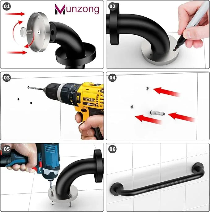 16 Inch Anti Slip Grab Bar for Shower, 2 Pack Munzong Oil Rubbed Black Bathroom Grab Bar, Knurled Handicap Balance Bar,Safety Hand Rail Support Elderly Senior - ModernBath