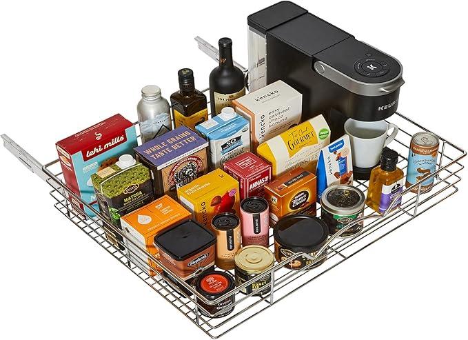 HOLDN’ STORAGE Heavy-Duty Premium Collection Pull Out Cabinet Organizer, Cabinet Drawer Slide Outs, Lifetime Limited Warranty - Basket Size 30" W x 21" D x 5" H, Anti-Rust Chrome Finish - ModernBath