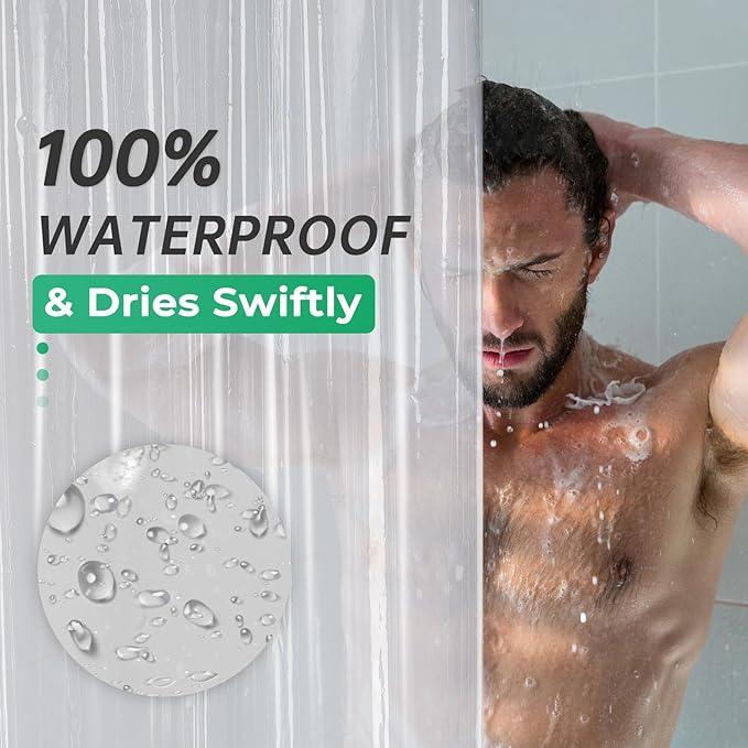 AmazerBath Long Stall Shower Curtain 60x84 Inches, Premium PEVA Heavy Duty Clear Shower Curtain, Waterproof Thick Bathroom Curtain with 3 Big Weighted Stones and 10 Rustproof Grommet Holes - ModernBath