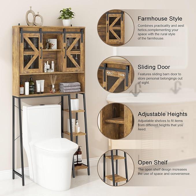 Vabches Over The Toilet Storage Cabinet, Farmhouse Storage Cabinet Over Toilet with Sliding Barn Door，Home Space-Saving Toilet Rack, for Bathroom, Restroom, Laundry，Brown - ModernBath